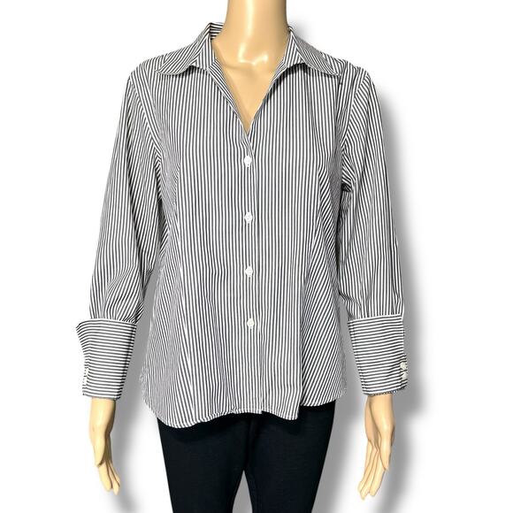 Calvin Klein Womens Non Iron Button Down Dress Shirt Top Blouse Striped Large - Picture 1 of 10